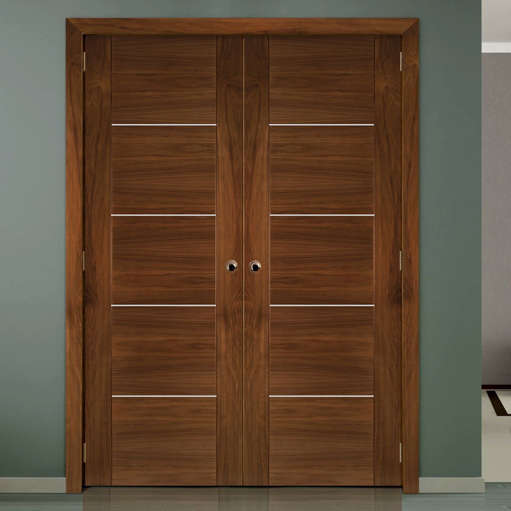 Bespoke Valencia Walnut Fire Internal Door Pair - 1/2 Hour Fire Rated - Prefinished