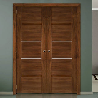 Image: Bespoke Valencia Walnut Fire Internal Door Pair - 1/2 Hour Fire Rated - Prefinished