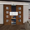 Double Sliding Door & Wall Track - Valencia Glazed Walnut Door - Prefinished