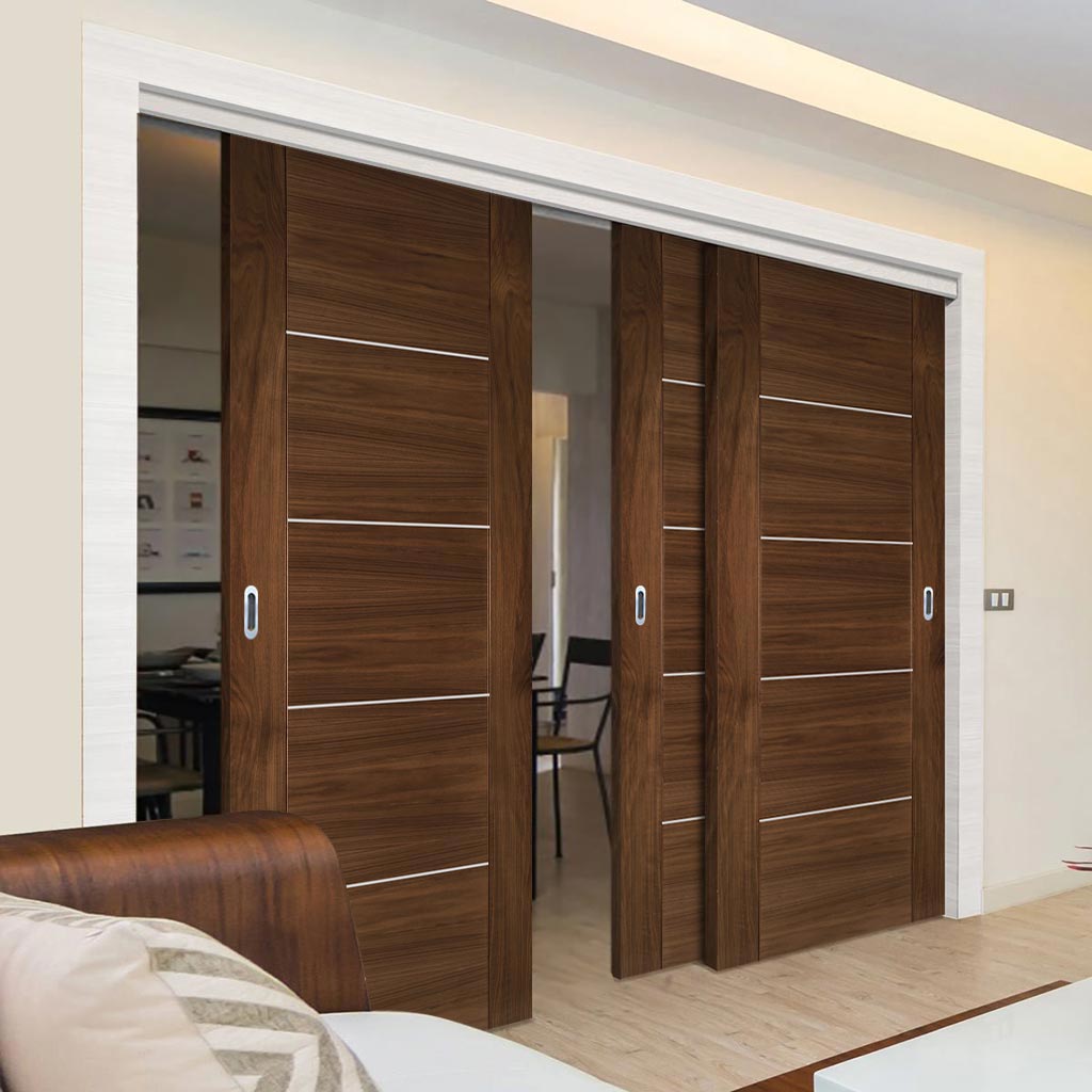 Pass-Easi Three Sliding Doors and Frame Kit - Valencia Prefinished Walnut Door