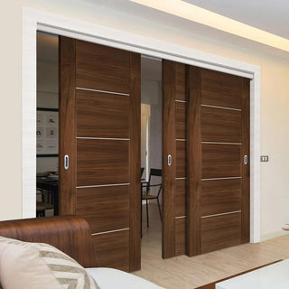 Image: Pass-Easi Three Sliding Doors and Frame Kit - Valencia Prefinished Walnut Door