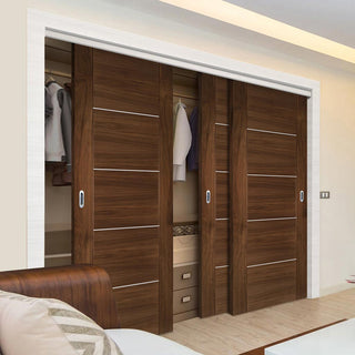 Image: Three Sliding Maximal Wardrobe Doors & Frame Kit - Valencia Prefinished Walnut Door
