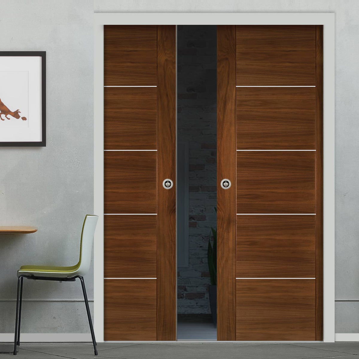 Valencia Walnut Double Evokit Pocket Doors - Prefinished