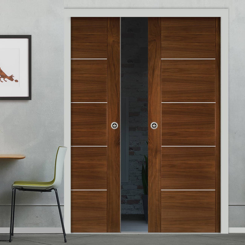 Valencia Walnut Double Evokit Pocket Doors - Prefinished