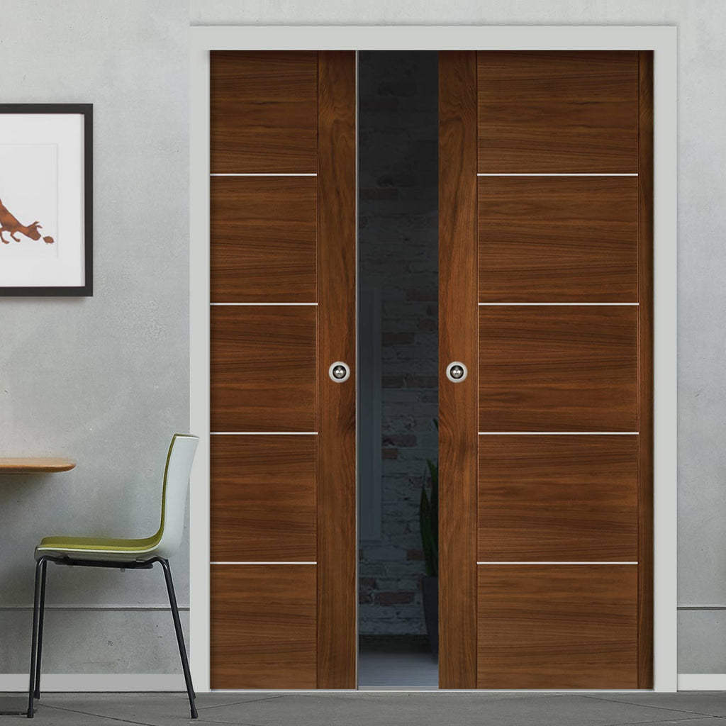 Valencia Walnut Double Evokit Pocket Doors - Prefinished