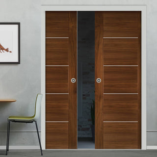 Image: Valencia Walnut Double Evokit Pocket Doors - Prefinished