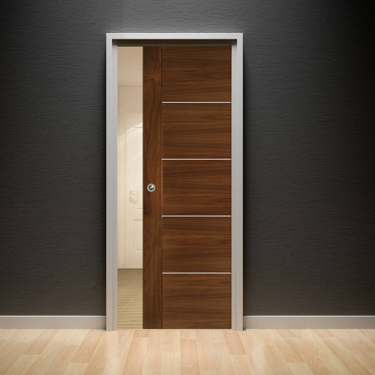 Valencia Walnut Evokit Pocket Fire Door - 1/2 Hour Fire Rated - Prefinished