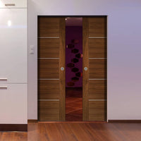 Valencia Walnut Absolute Evokit Double Pocket Doors - Prefinished