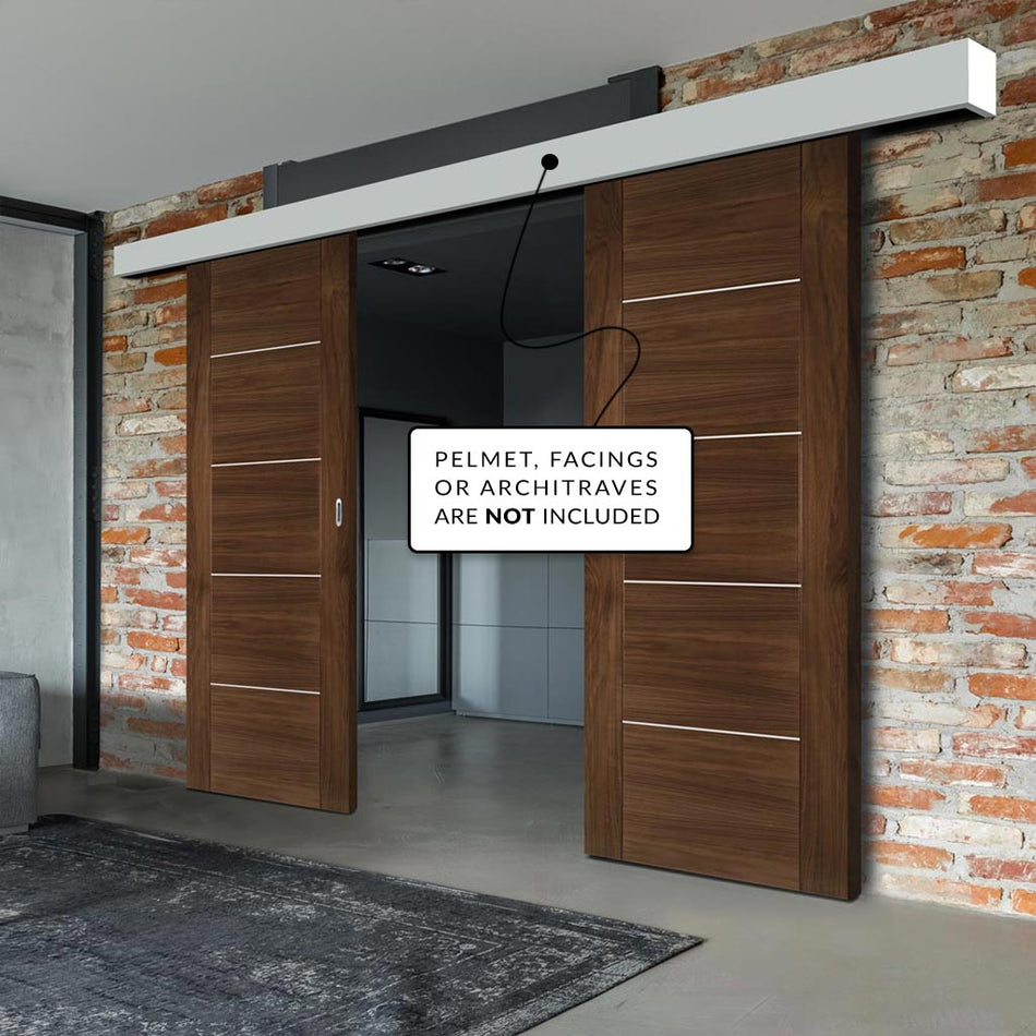 Double Sliding Door & Wall Track - Valencia Prefinished Walnut Door