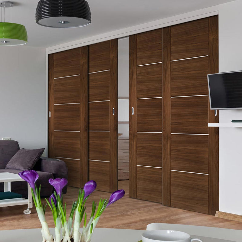 Pass-Easi Four Sliding Doors and Frame Kit - Valencia Prefinished Walnut Door