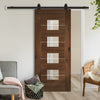 Top Mounted Black Sliding Track & Door - Valencia Glazed Walnut Door - Prefinished