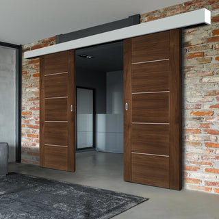 Image: Double Sliding Door & Wall Track - Valencia Prefinished Walnut Door