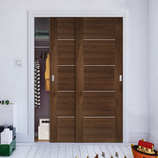 Image: Two Sliding Maximal Wardrobe Doors & Frame Kit - Valencia Prefinished Walnut Door