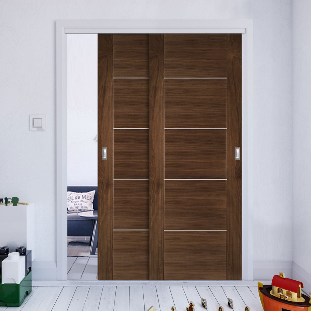 Pass-Easi Two Sliding Doors and Frame Kit - Valencia Prefinished Walnut Door