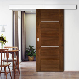 Image: Single Sliding Door & Wall Track - Valencia Prefinished Walnut Door