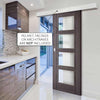 Single Sliding Door & Wall Track - Vancouver 4 Pane Ash Grey Door - Clear Glass - Prefinished