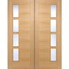 Vancouver Oak 4 Pane Door Pair - Clear Glass Offset - Prefinished