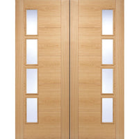 Vancouver Oak 4 Pane Door Pair - Clear Glass Offset - Prefinished