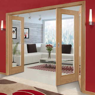 Image: Three Folding Doors & Frame Kit - Vancouver 1 Pane Oak 2+1 - Clear Glass - Prefinished