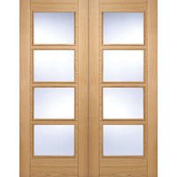 Vancouver Oak 4 Pane Door Pair - Clear Glass - Prefinished