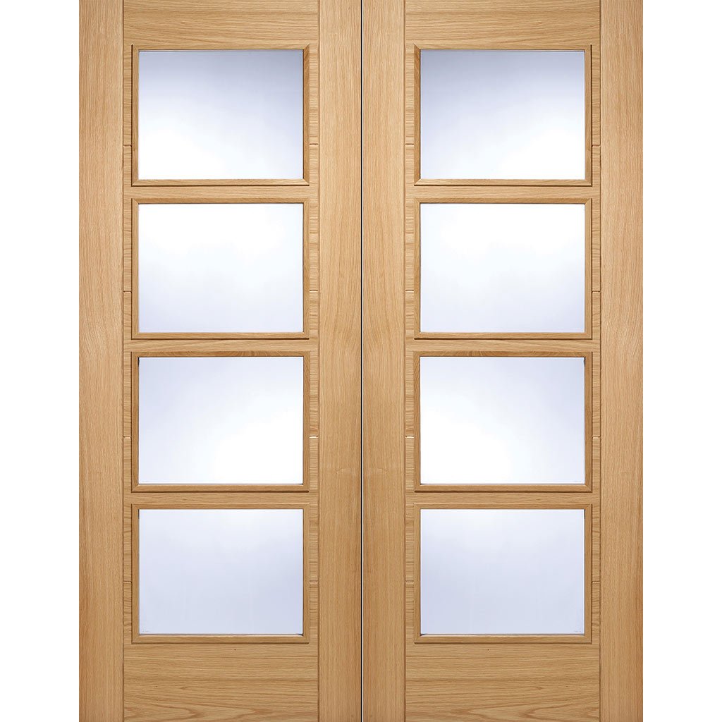 Vancouver Oak 4 Pane Door Pair - Clear Glass - Prefinished