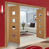 Three Folding Doors & Frame Kit - Vancouver 4 Pane Oak 2+1 Diamond Lined Clear Glass - Prefinished