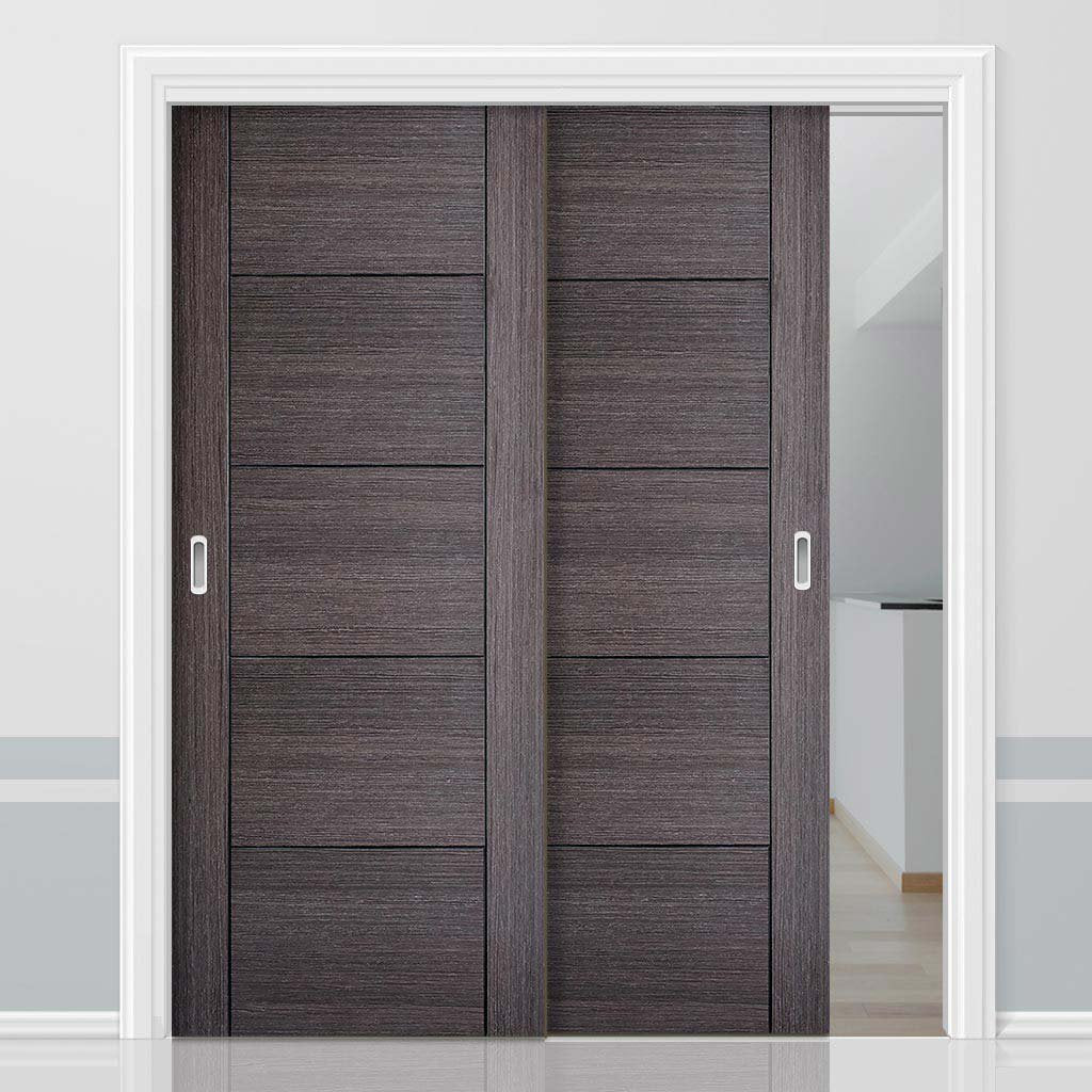 Two Sliding Doors and Frame Kit - Vancouver Flush Ash Grey Door - Prefinished