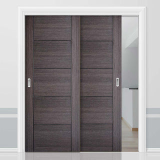 Image: Two Sliding Doors and Frame Kit - Vancouver Flush Ash Grey Door - Prefinished
