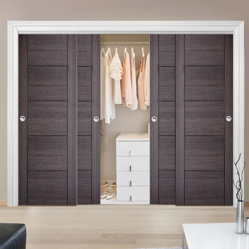 Bespoke Vancouver Ash Grey Door - 4 Door Wardrobe and Frame Kit - Prefinished