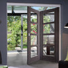 Two Folding Doors & Frame Kit - Vancouver 4 Pane Ash Grey 2+0 - Clear Glass - Prefinished