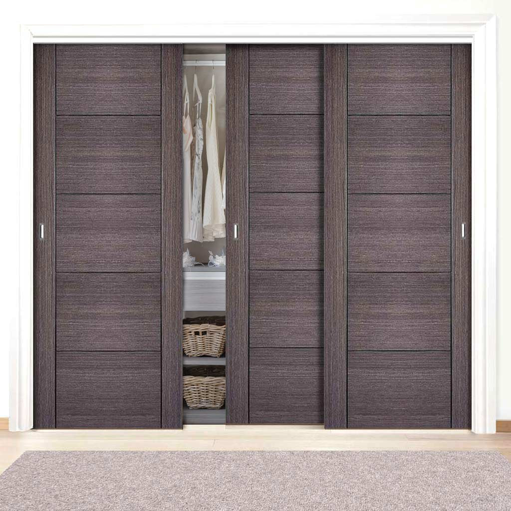 Three Sliding Wardrobe Doors & Frame Kit - Vancouver Flush Ash Grey Door - Prefinished