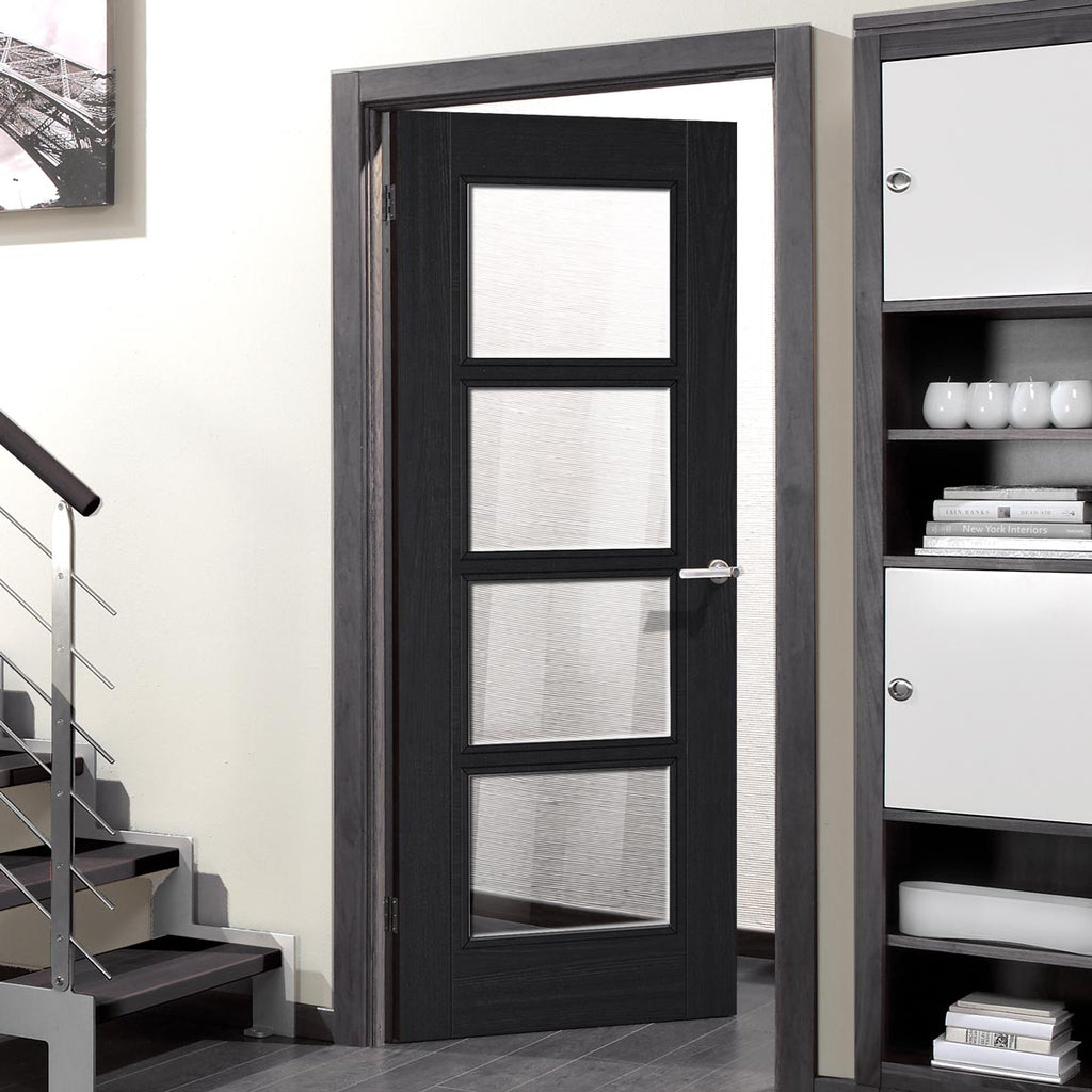 Vancouver Charcoal Black 4L Door - Raised Mouldings - Clear Glass - Prefinished