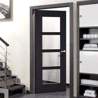 Image: Vancouver Charcoal Black 4L Door - Raised Mouldings - Clear Glass - Prefinished