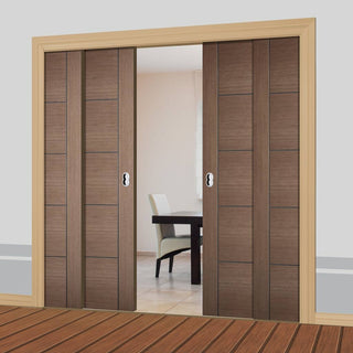 Image: Vancouver Chocolate Grey Staffetta Quad Telescopic Pocket Doors - Prefinished