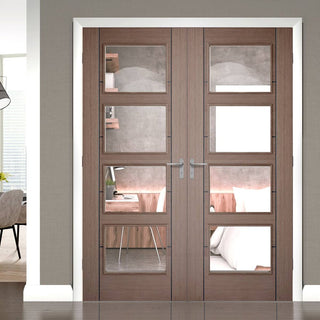 Image: Bespoke Vancouver Chocolate Grey 4L Door Pair - Clear Glass - Prefinished