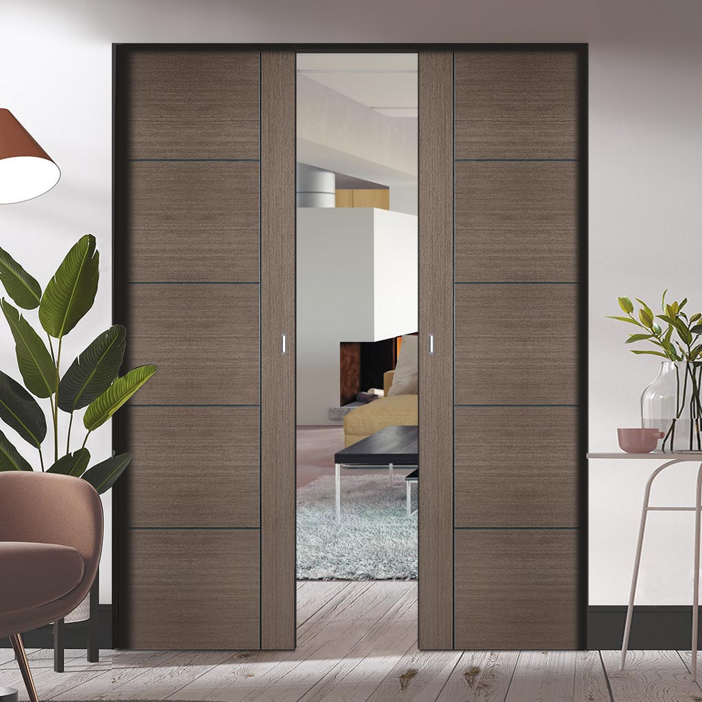 Bespoke Vancouver Chocolate Grey Double Frameless Pocket Door - Prefinished