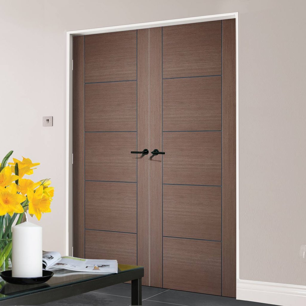 LPD Joinery Bespoke Fire Door Pair, Vancouver Chocolate Grey Pair - 1/2 Hour Fire Rated - Prefinished