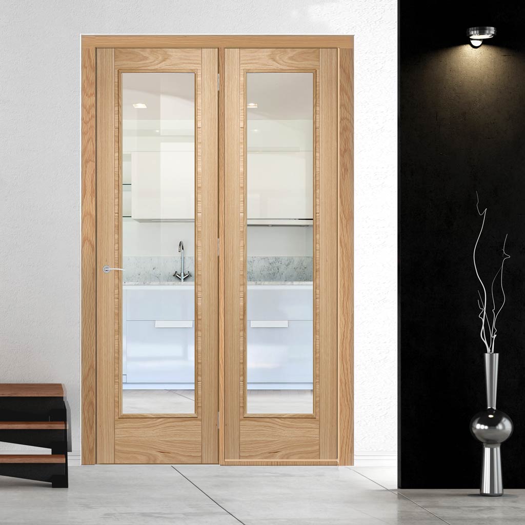 ThruEasi Room Divider - Vancouver 1 Pane Oak Clear Glass Prefinished Door with Single Side