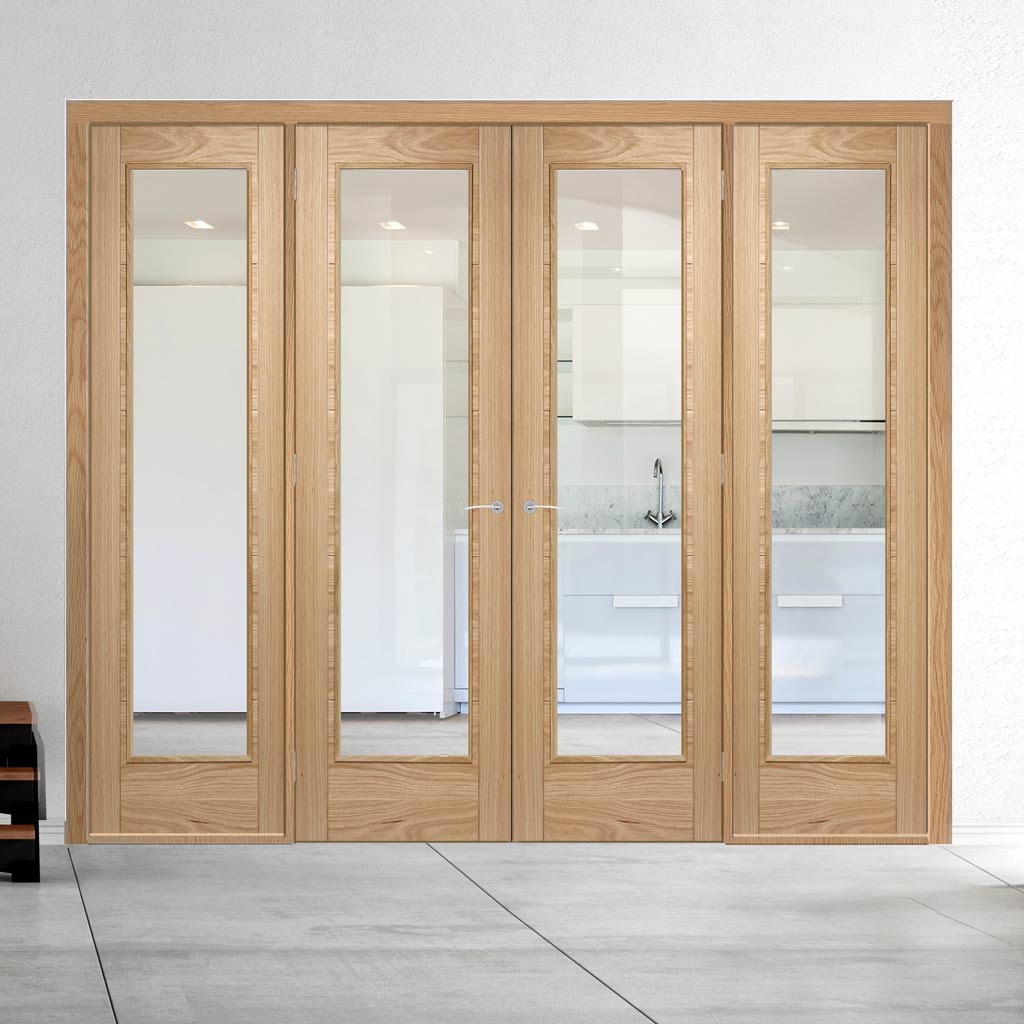 ThruEasi Room Divider - Vancouver 1 Pane Oak Clear Glass Prefinished Double Doors with Double Sides