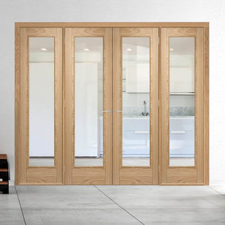Image: ThruEasi Room Divider - Vancouver 1 Pane Oak Clear Glass Prefinished Double Doors with Double Sides