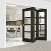 Three Folding Doors & Frame Kit - Vancouver Smoked Oak Internal Doors - Clear Glass - Prefinished