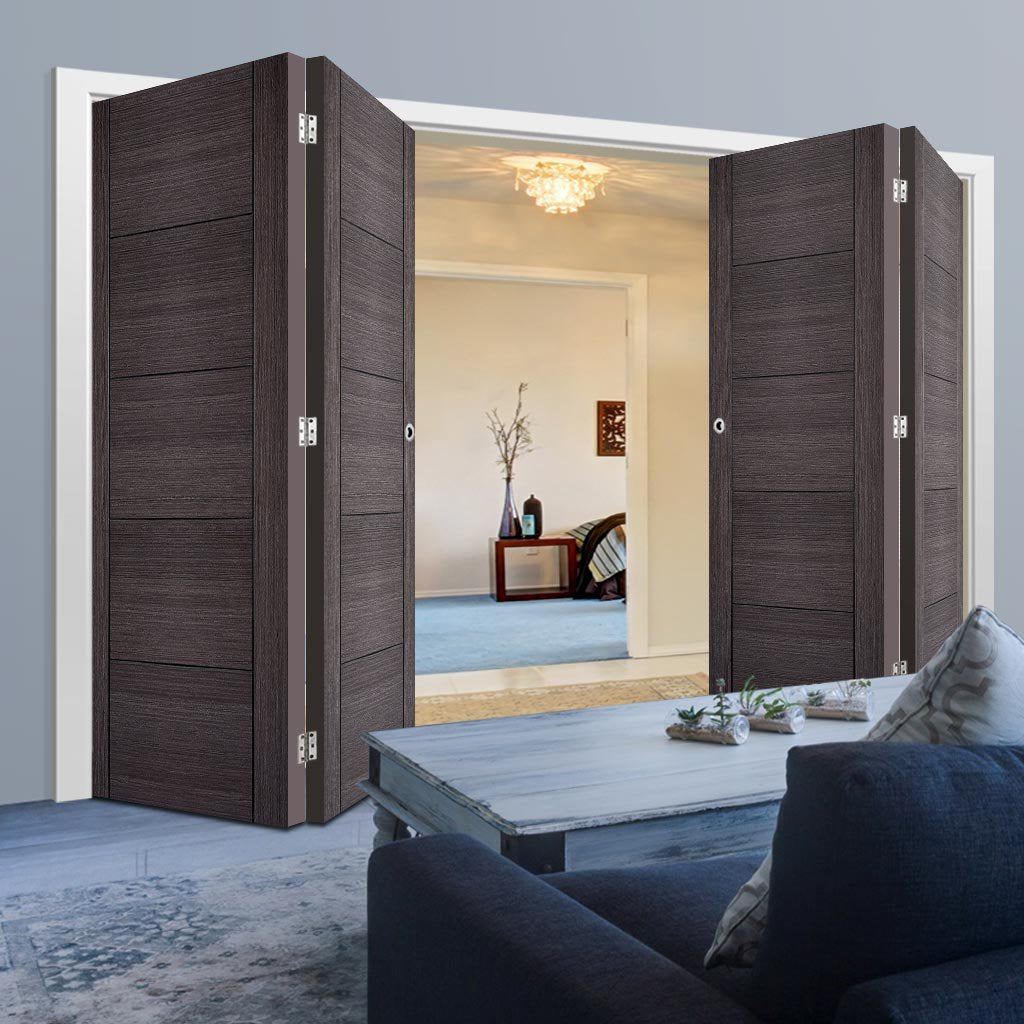 Four Folding Doors & Frame Kit - Vancouver Flush Ash Grey 2+2 - Prefinished