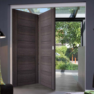 Image: Two Folding Doors & Frame Kit - Vancouver Flush Ash Grey 2+0 - Prefinished