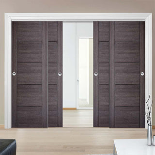 Image: Four Sliding Doors and Frame Kit - Vancouver Flush Ash Grey Door - Prefinished