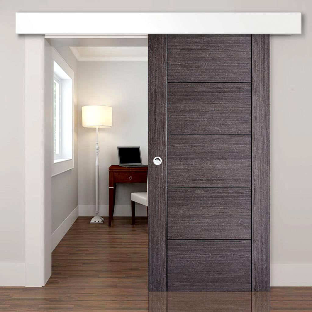 Single Sliding Door & Wall Track - Vancouver Flush Ash Grey Door - Prefinished