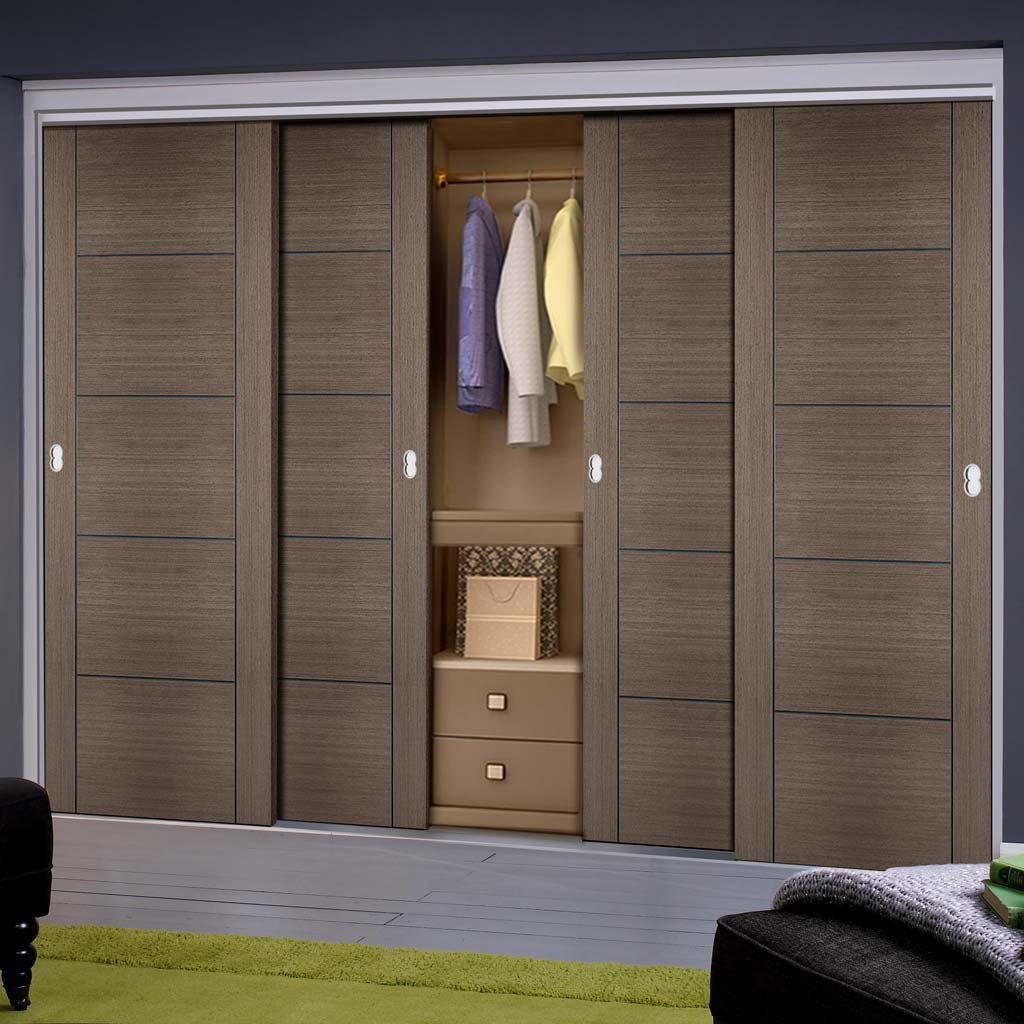 Bespoke Vancouver Chocolate Grey Door - 4 Door Wardrobe and Frame Kit - Prefinished