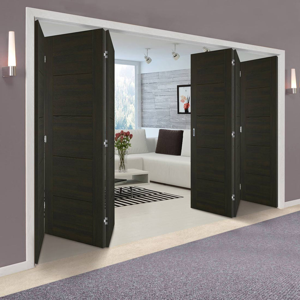 Six Folding Doors & Frame Kit - Vancouver Smoked Oak Flush Internal Doors - Prefinished