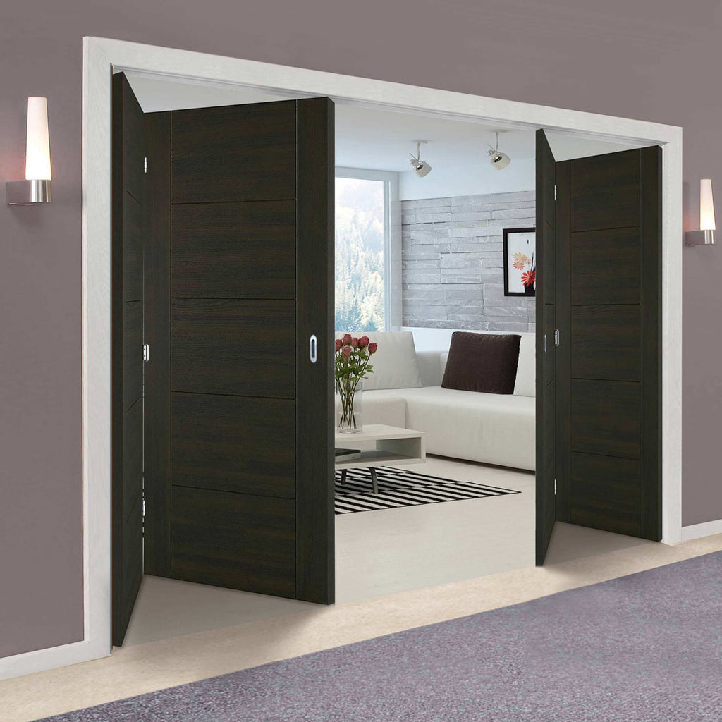 Four Folding Doors & Frame Kit - Vancouver Smoked Oak Flush Internal Doors - Prefinished