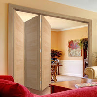 Three Folding Doors & Frame Kit - Vancouver 5 Panel Effect Flush Oak 3+0 - Prefinished