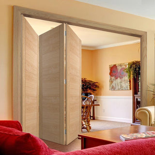 Image: Three Folding Doors & Frame Kit - Vancouver 5 Panel Effect Flush Oak 3+0 - Prefinished